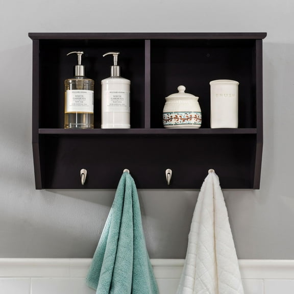 Sunjoy Black Hanging Storage Wall Shelf with Hooks