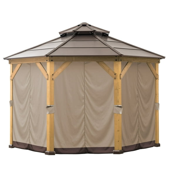 Sunjoy Brown polyester Curtain Gazebo Curtain 8-Panel Screen Walls for Outdoor Patio for 13 ft. x 13 ft. Octagon Hardtop Gazebo