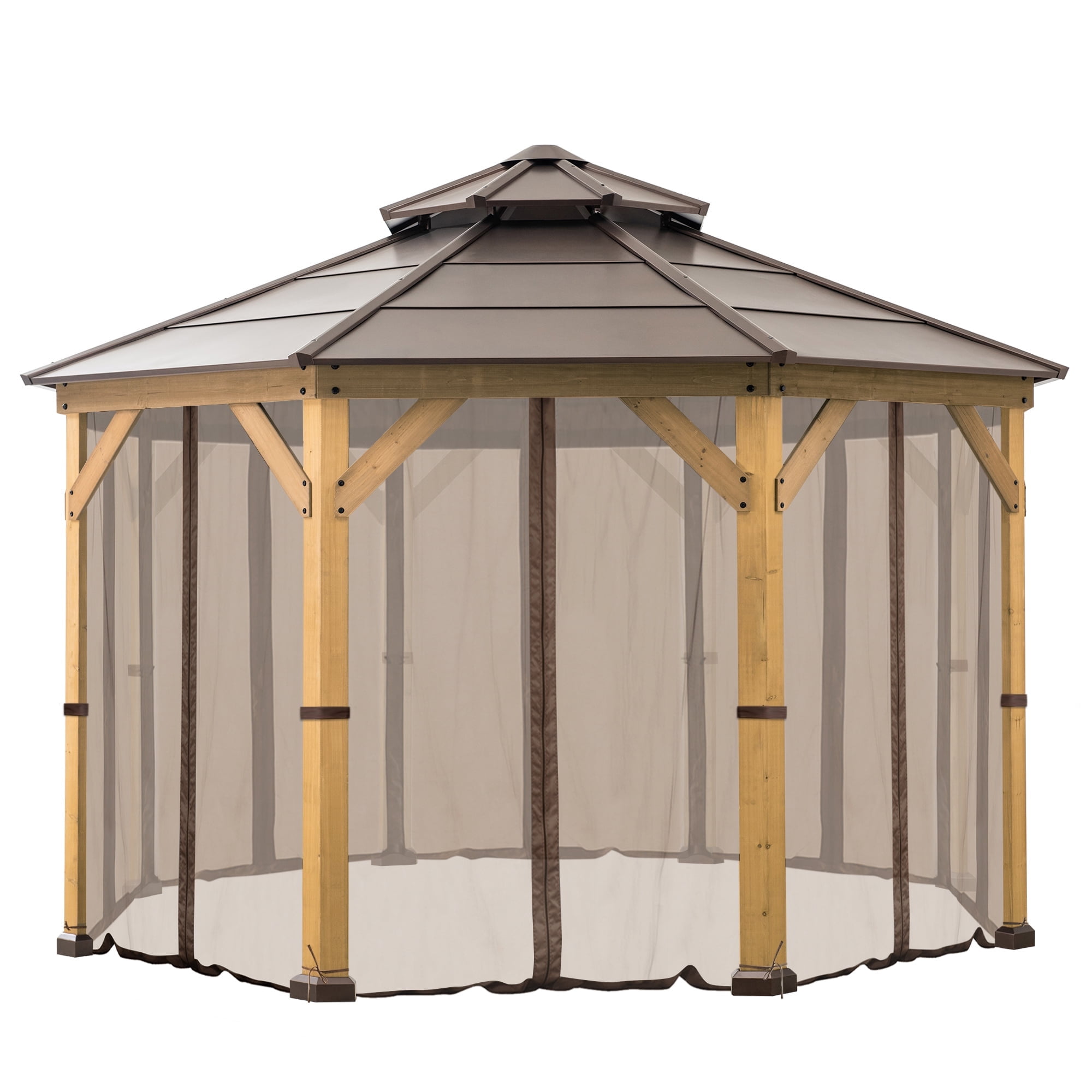 Brown Polyester Mosquito Netting for 13 ft. Octagon Gazebo