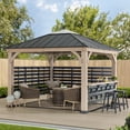 thumbnail image 1 of Sunjoy Cameron 11 ft. x 11 ft. Cedar Wood Framed Hot Tub Gazebo with Steel and Polycarbonate Hardtop and bar shelf, Matte Black, 1 of 10