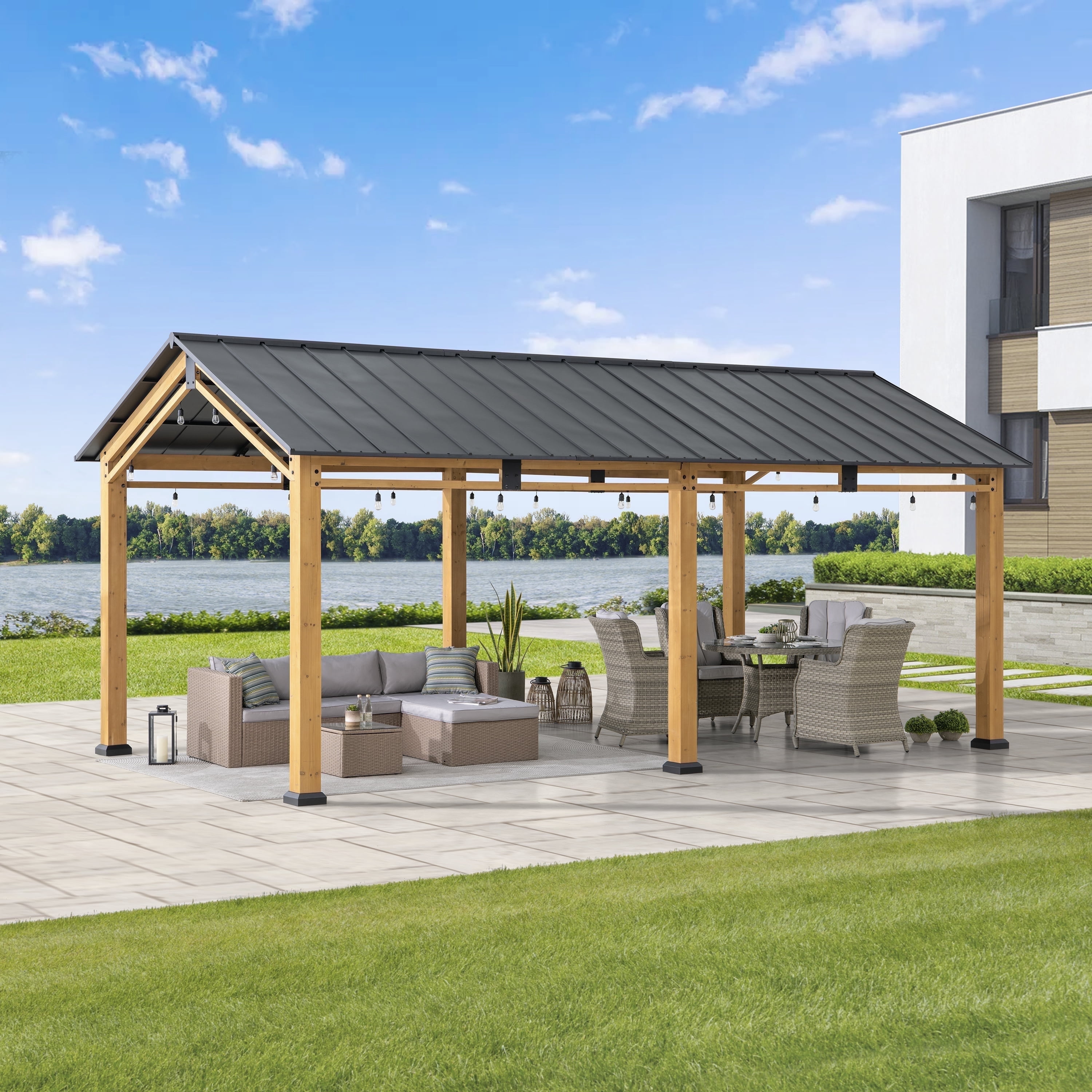 Camel サータ パーフェクトスリーパー Q1サイズ 定価20万円超 Sunjoy 11x20 ft Cedar Wood Carport Shelter/Gazebo with Steel Gable
