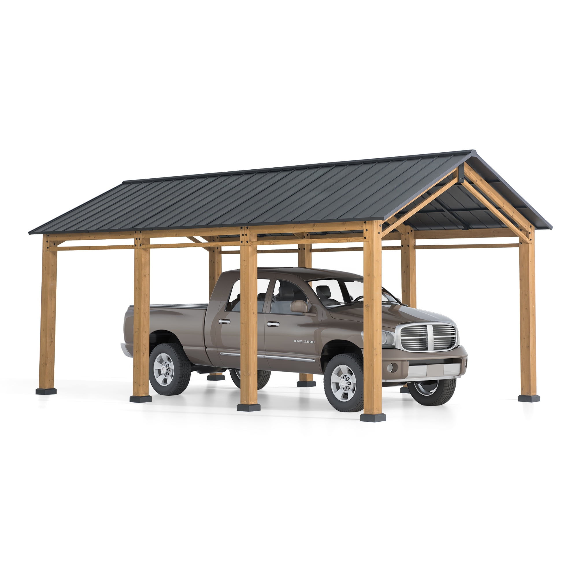 Large Cedar Wood Carport with Black Metal Roof