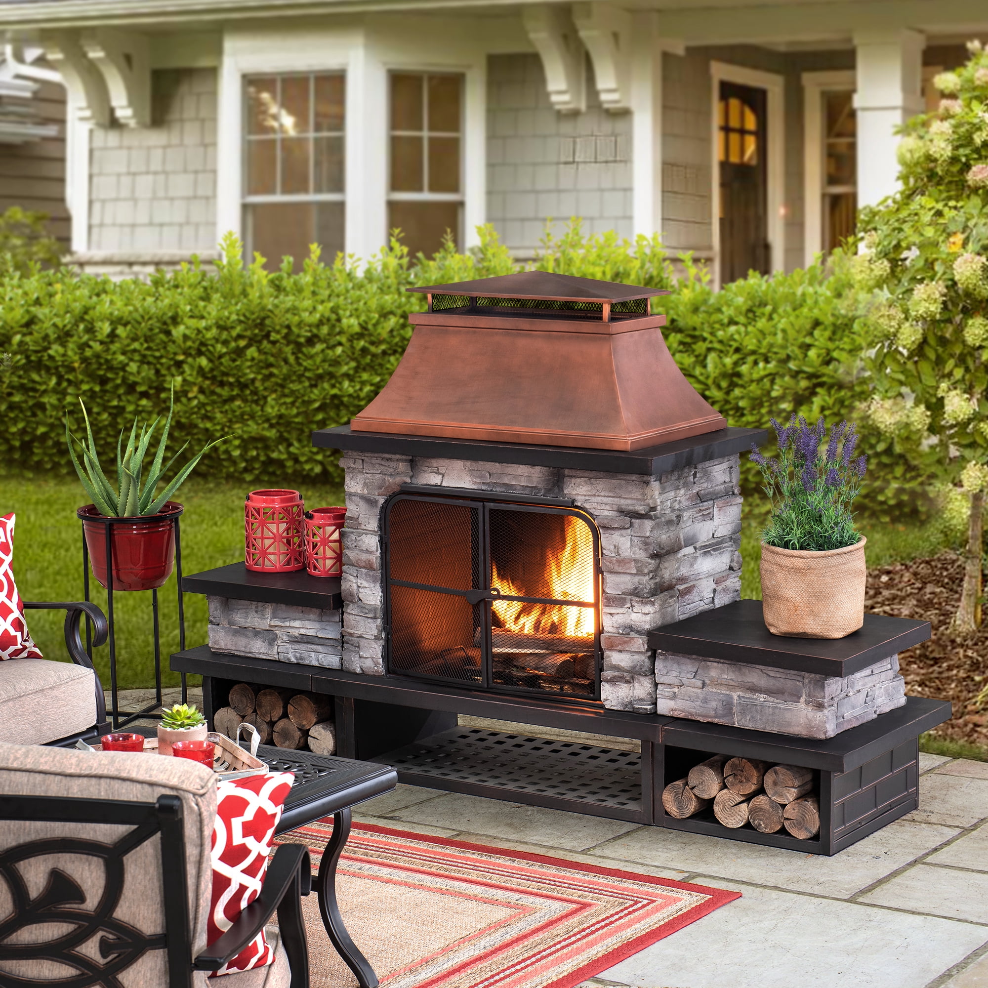 Sunjoy Emilio Wood Burning Fireplace - Copper - Walmart.com