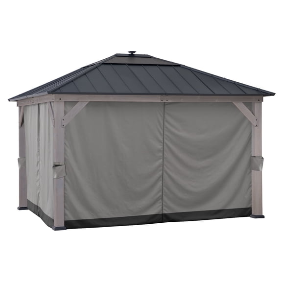 Sunjoy Four-Side Privacy Side Wall Curtain Set for 11 x 13 ft Gazebo, UV-resistant Waterproof Polyester Curtain Panels for Patio, Garden and Backyard, includes Ring Hardware for Installation, Grey
