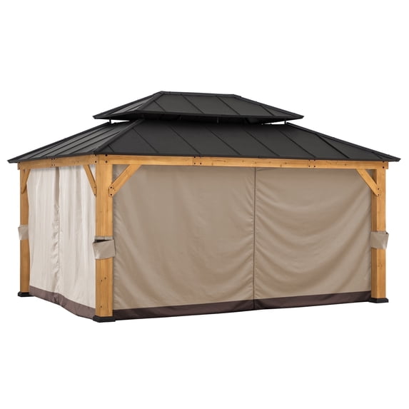 Sunjoy Gazebo Universal Replacement Privacy Curtain,Waterproof Privacy Curtains 4-Panel Screen Walls for 12 x 16 ft Gazebo, Patio & Backyard Protection