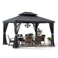 thumbnail image 1 of Sunjoy Hardtop Gazebo 10 x 12 ft. with Solar Panel Outdoor Patio Aluminum Frame Gazebo , 2-Tier Steel Hardtop Backyard Gazebo with Netting and Ceiling Hook, Black, 1 of 10
