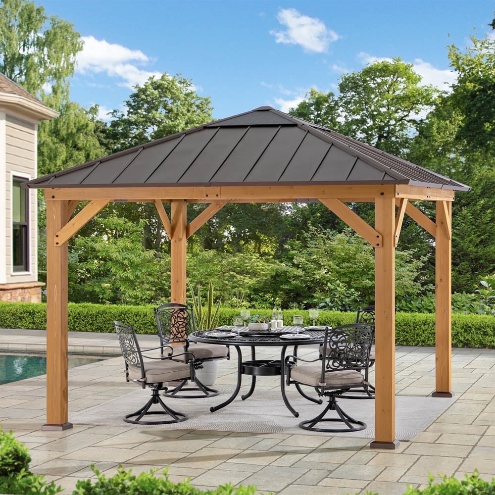 Cedar Framed 11' x 11' Gazebo with Brown Steel Roof