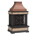 thumbnail image 1 of Sunjoy Outdoor Fireplace, Smith Collection Patio Wood Burning Steel Fireplace with Chimney, Spark Screen, Fire Poker, and Removable Grate, Copper with Yellow Tile, 1 of 11