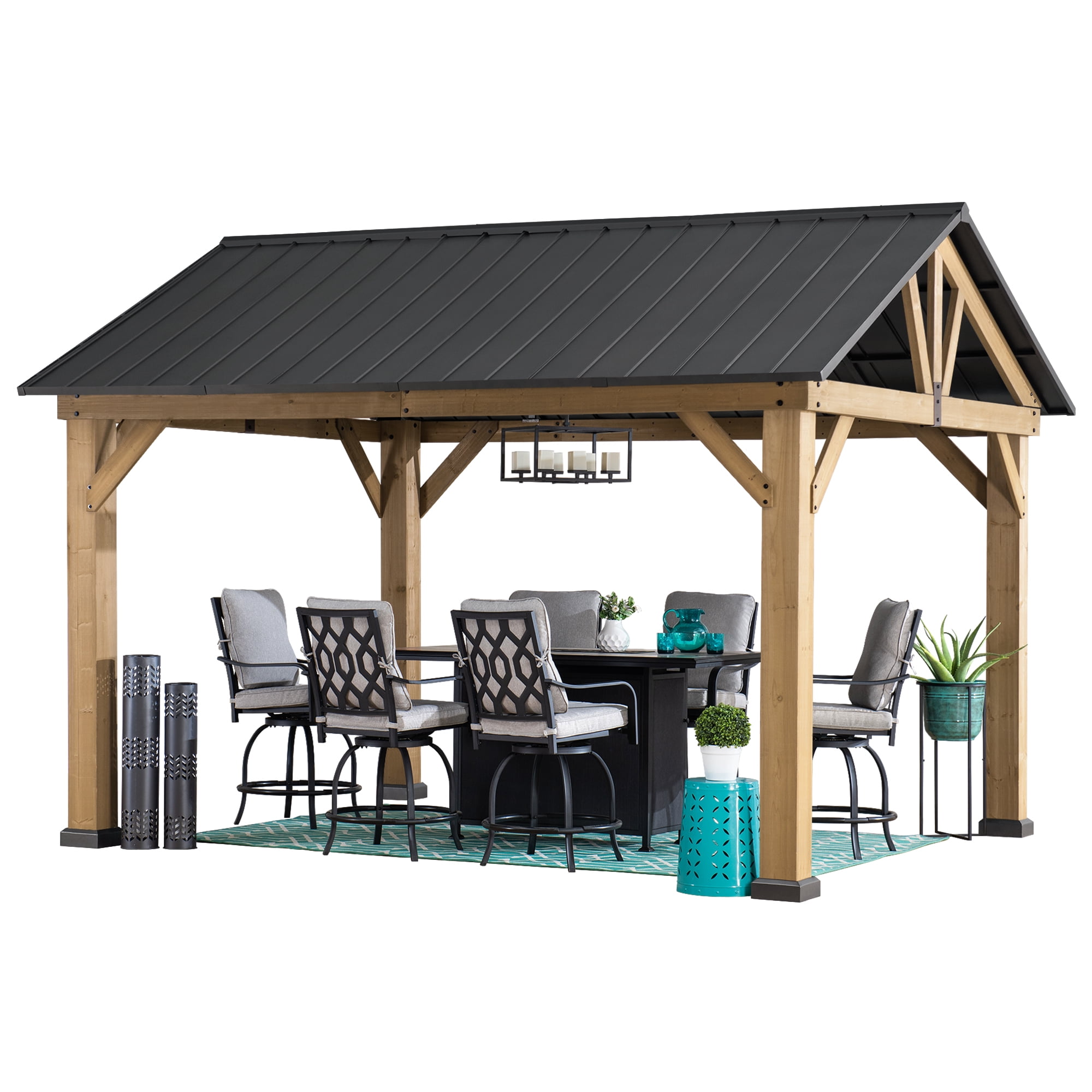 【2024年最新】海外限定の人気アイテム Gazebo, Cedar Hardtop ft. 13x15 Sunjoy Wooden with Frame その他