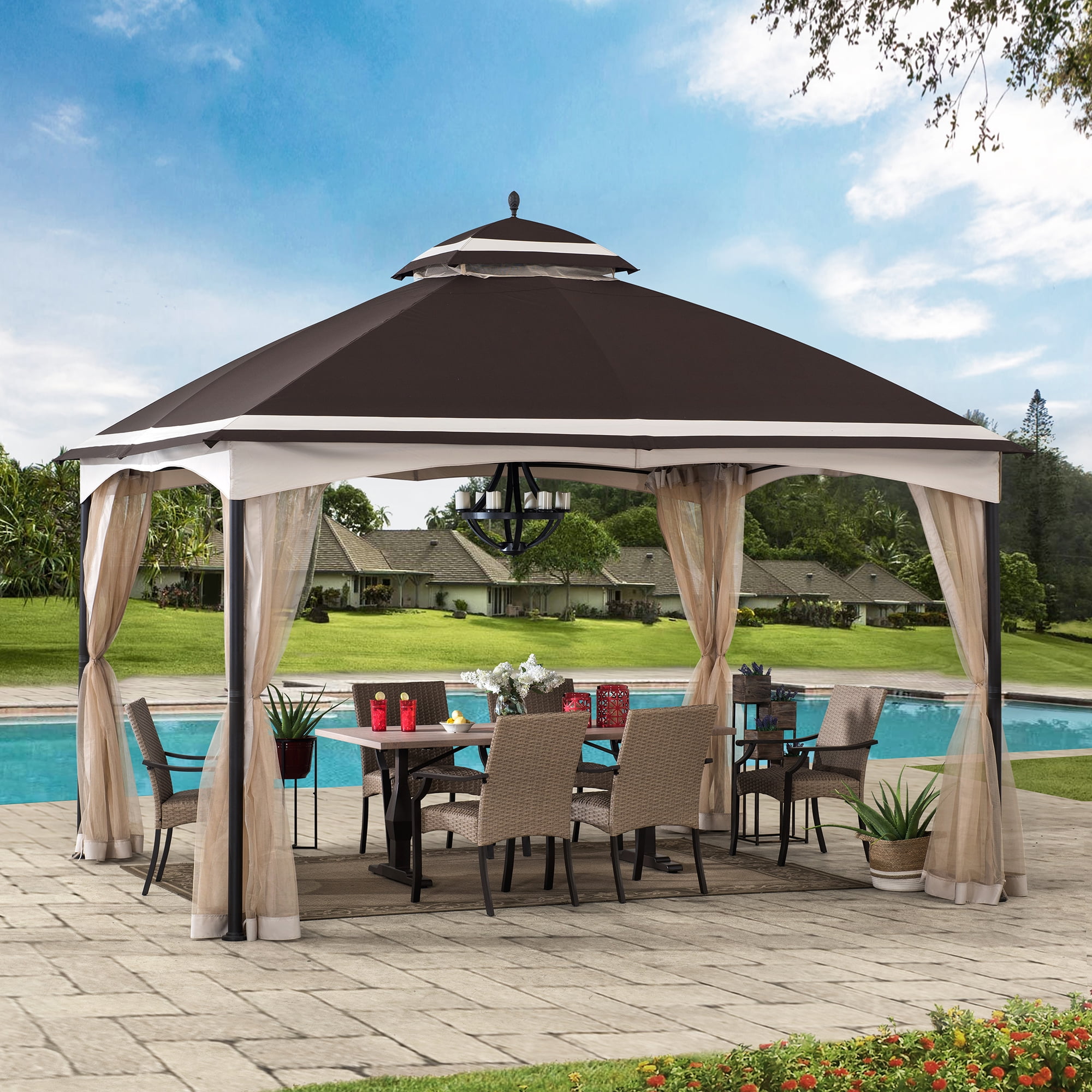 Sunjoy Katy 10 ft. x 12 ft. Brown and Tan 2tier Steel Gazebo with