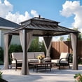 thumbnail image 1 of Sunjoy 12x10 Gazebo, Steel Hardtop Gazebo with Curtain and Netting - Brown Aluminum Posts,Kingston Series, 1 of 16