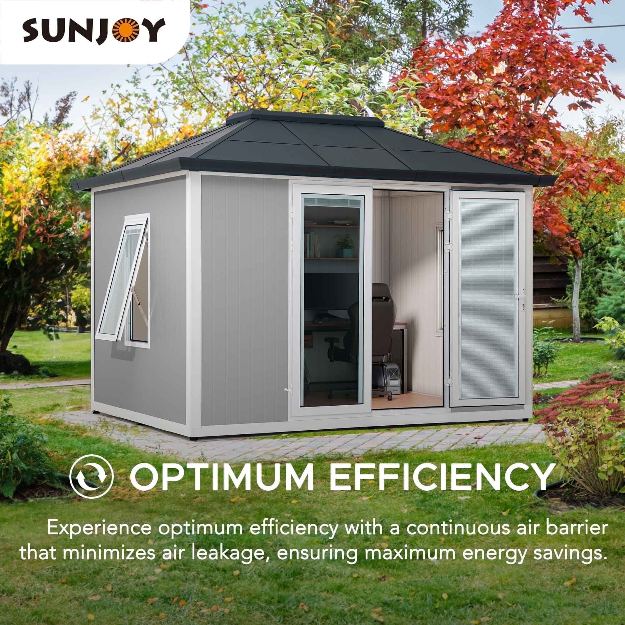 Sunjoy Gray 10' x 12' Outdoor Office Shed with Windows