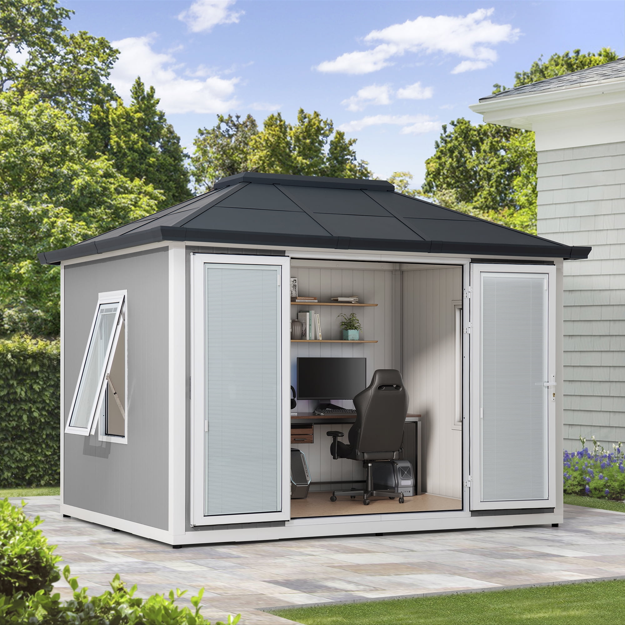 Sunjoy Office Shed for Outdoor, 10'x12.6' She Shed, Backyard Office ...