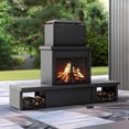 thumbnail image 1 of Sunjoy Outdoor Fireplace with Wood Storage and Chimney, 76.18 in. L Steel Metal Fire Pit withFireplace Tool and PVC Cover for Patio Garden Deck Backyard, 1 of 10