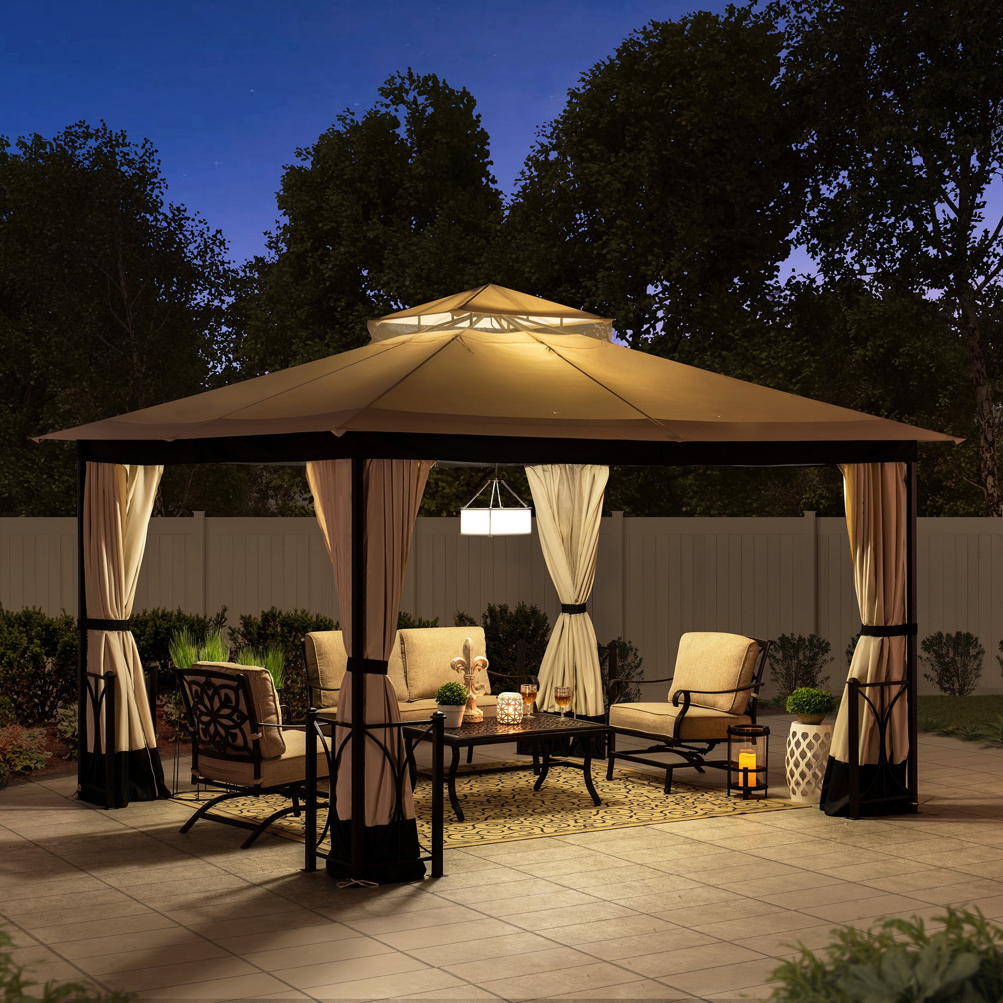 Sunjoy 11x13 ft. Metal Cover Outdoor Patio Gazebo with Canopy, Mosquito
