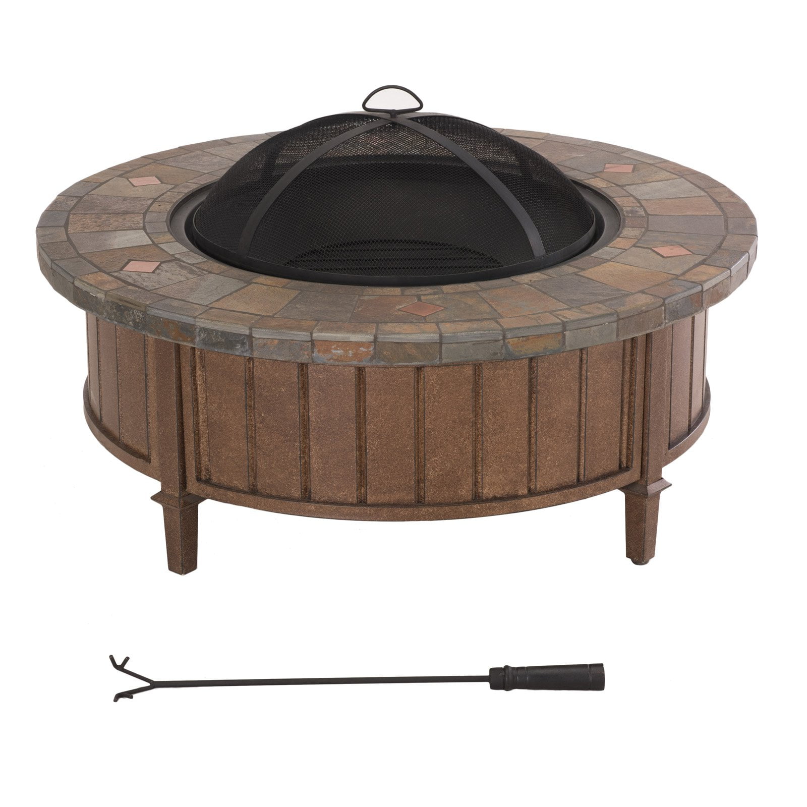 Sunjoy Pecan Steel Wood Burning Fire Pit Table