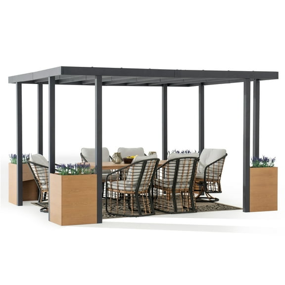 Sunjoy Pergola 10 x 12 ft. Outdoor Black Steel Frame Pergolas with Planters