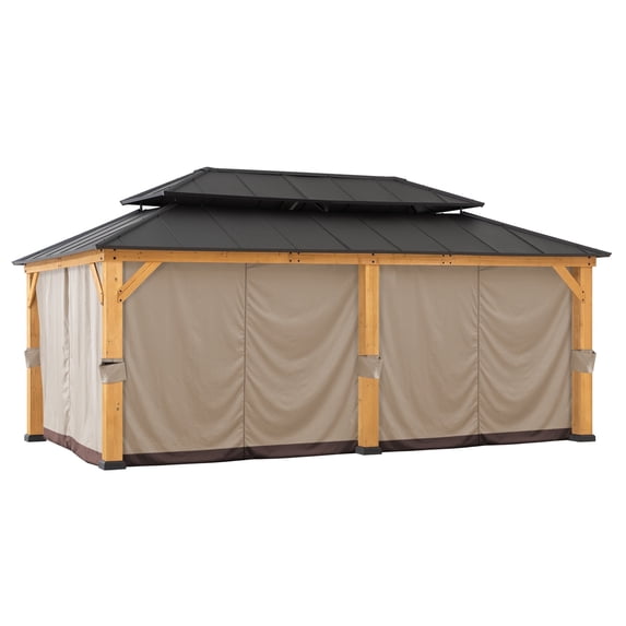 Sunjoy Replacement Gazebo Curtain Panles,Waterproof 6-Panel Screen Walls Outdoor Curtain for 12 x 20 ft Gazebo, Patio & Backyard Protection