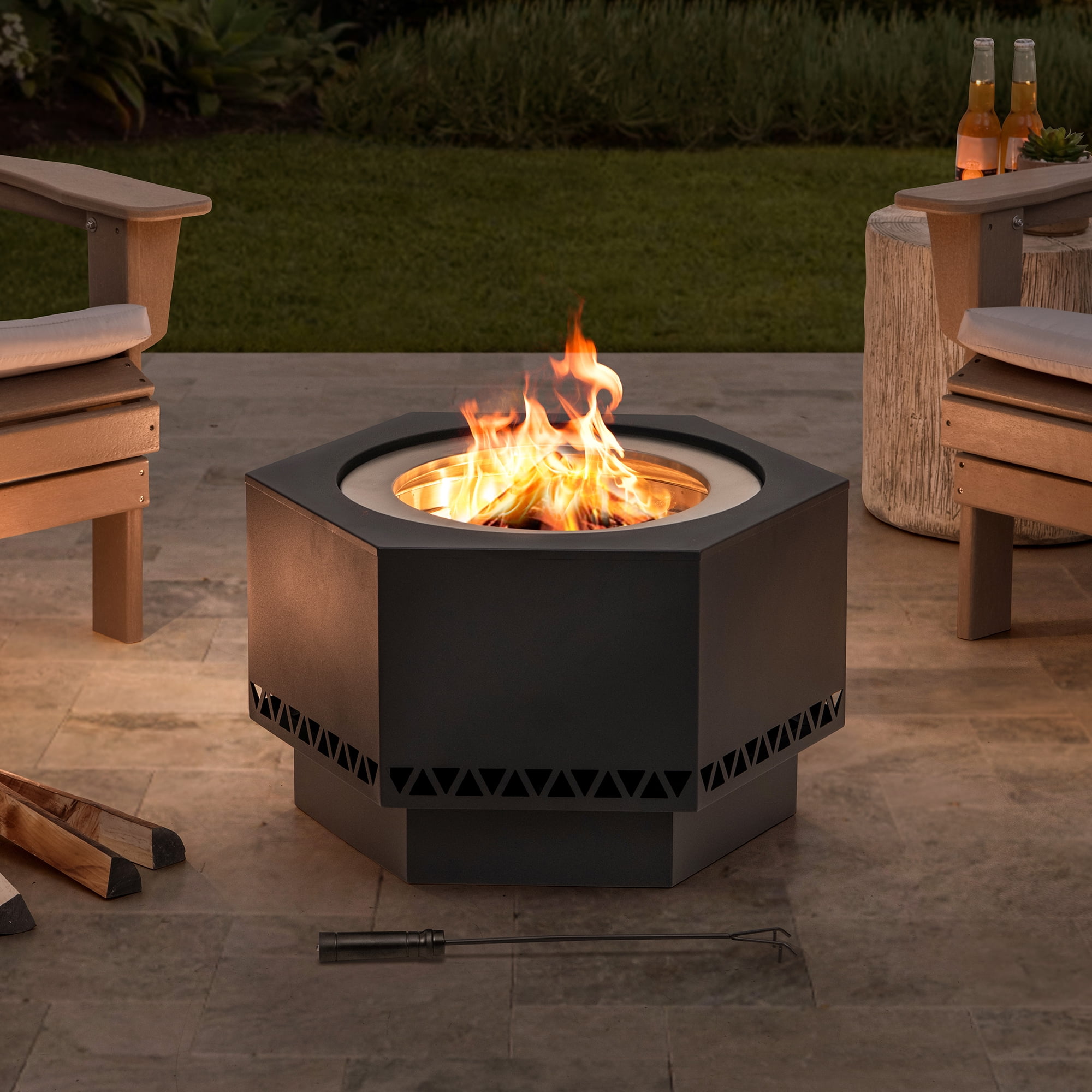 Sunjoy Smokeless Fire Pit, 28 In. Hexagonal Outdoor Fire Pit, Patio