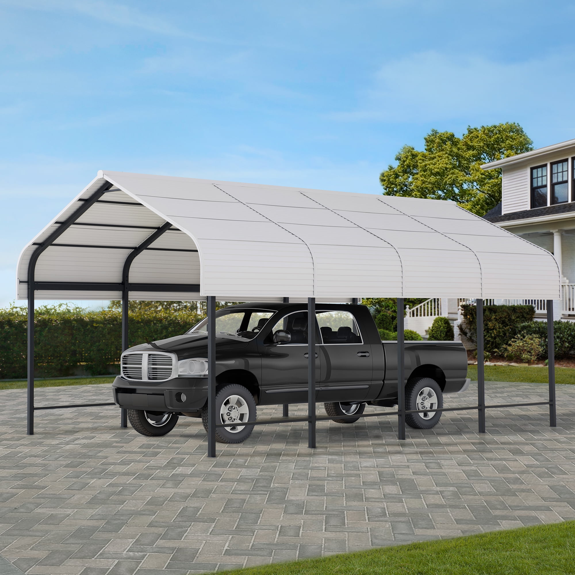 Sunjoy Steel Carports 12x20 Heavy Duty Metal Gazebo, Outdoor Living