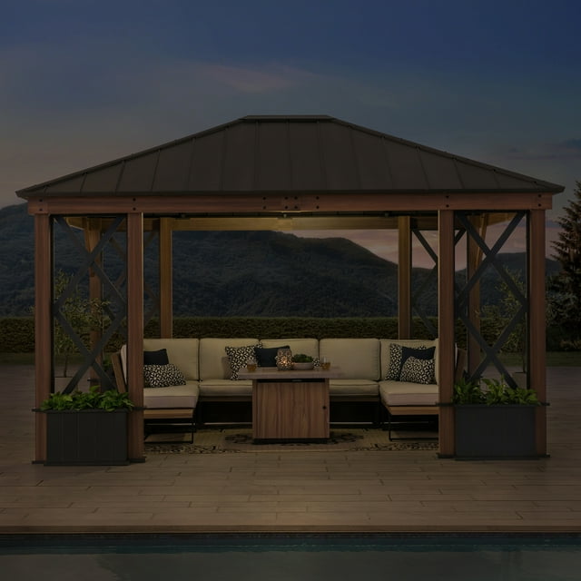 Sunjoy SummerCove 13x15ft Hardtop Gazebo, Black Steel Roof, Aluminum