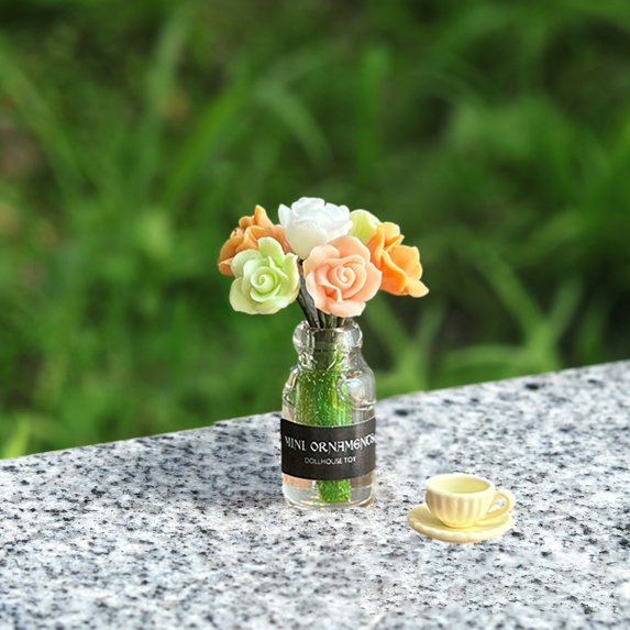 Sunjoy Tech 1:12 Miniature Rose Tulip Flower Set,Dollhouse Room Decor Garden Accessory for Children Gift