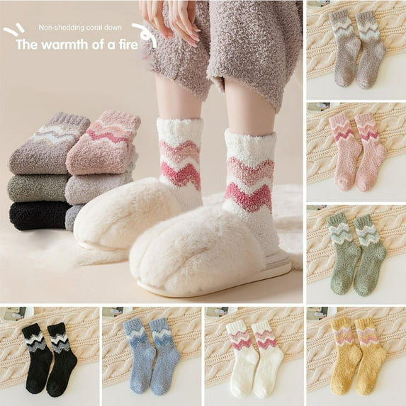 Sunjoy Tech 1/3 Pairs Winter Mid-tube Socks,Thickened Soft Breathable Bouncy Multicolor Coral Fleece Socks
