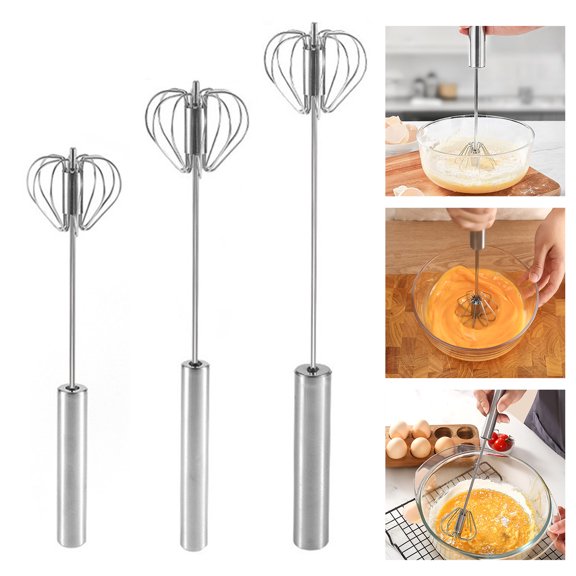 Sunjoy Tech 1/3 Pcs Semi-Automatic Egg Beater Whisk Blender Stainless Steel Hand Push Rotary Whisk for Baking Cooking 360 Degree Rotation Mixer Tool for Eggs Cream Butter Sauces