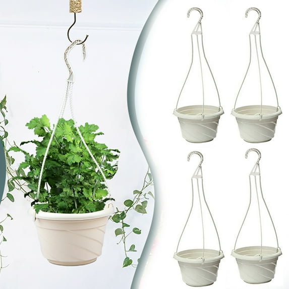 Sunjoy Tech 1/4 Pcs Plastic Hanging Flower Plant Pots, Planter Holder Round Hanging Fence Railing Wall Planter Plant Containers for Outdoor Indoor Plants Home Garden Balcony Decoration