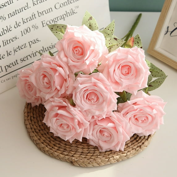 Sunjoy Tech 1 Bouquet Artificial Rose Realistic Not Wither No Watering Non-fading Easy to Care 9 Head Photography Props Fake Flower for Desktop