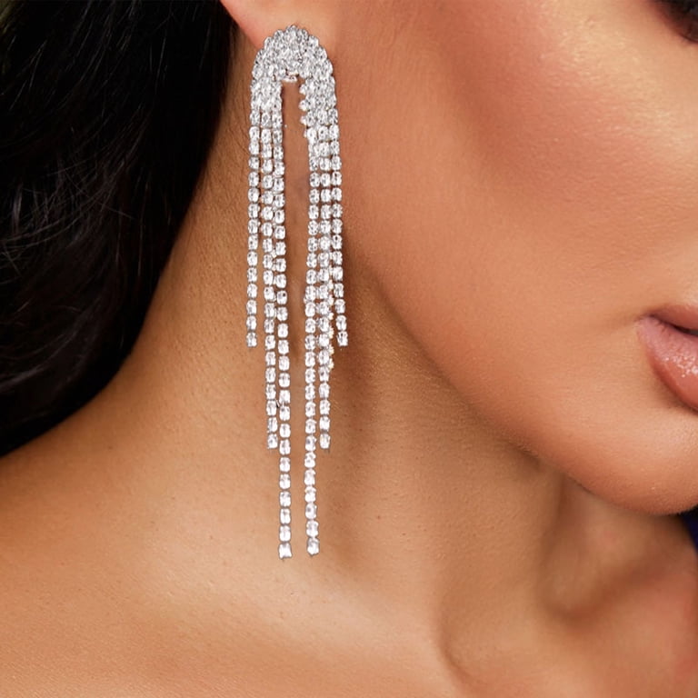 Long Crystal Beaded Tassel Earrings – Rhinestone Dangle Earrings For Women, Wedding & Boho Style