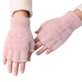 thumbnail image 1 of Sunjoy Tech 1 Pair Half Finger Gloves Solid Color Super Soft Windproof Friendly to Skin Wear Resistant Keep Warm Washable Women Fluffy Gloves Stretchy Hand Warmer for Lady, 1 of 5