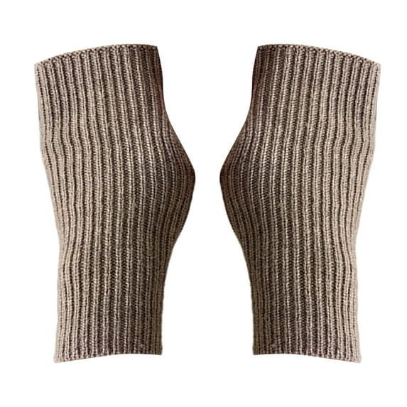 Sunjoy Tech 1 Pair Women Mittens Knitted Half Finger Solid Color High Elasticity Striped Texture Warm Soft Winter Gloves for School