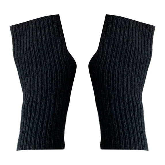 Sunjoy Tech 1 Pair Women Mittens Knitted Half Finger Solid Color High Elasticity Striped Texture Warm Soft Winter Gloves for School