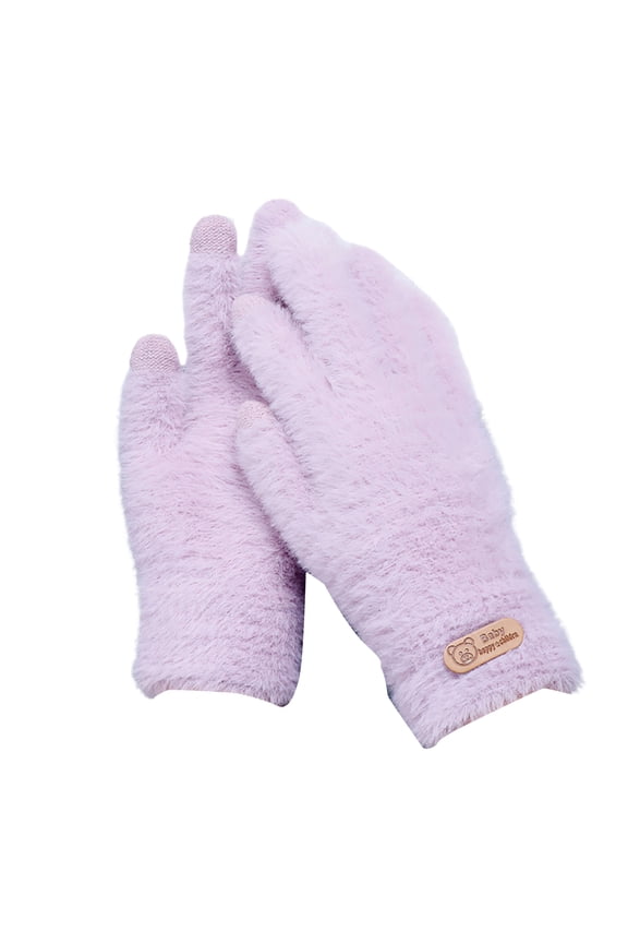 1 Pair Women Winter Gloves Cozy Solid Color Full Finger Plush Elastic Keep Warm Furry Thicken Lady Gloves Winter Daily Gloves