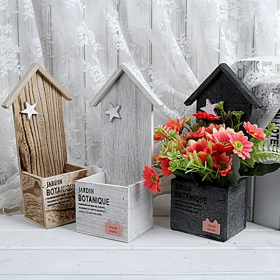 Sunjoy Tech 1 Set Flower Holder Exquisite Vivid House Shape Simulation Flower Arrangement Wood Pot Home Decoration