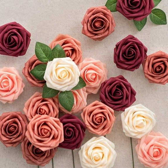 Sunjoy Tech 1 Set Simulated Rose Not Wither No Watering Realistic Decorative Valentine Day Present 25 Colour Blocked False Roses with Box Party Supply