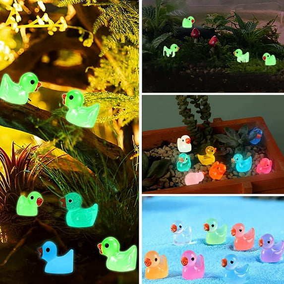 Sunjoy Tech 100Pcs Duck Ornament Glow-in-the-dark Luminous Resin Mini Car Duck Figurine Crafts Decor Household Supplies