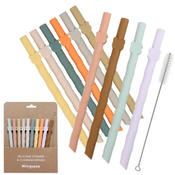Sunjoy Tech 10Pcs Colorful Silicone Straws Reusable Easy to Clean BPA-free Food Grade Dishwasher Safe Straight Straws