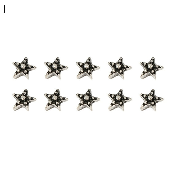 Sunjoy Tech 10Pcs Nail Art Decor Gloss Non-falling Three-dimensional Punk Style DIY Vintage Silver Alloy Jewelry Heart Star Bow Bear Nail Art Charm Nail Salon Supply