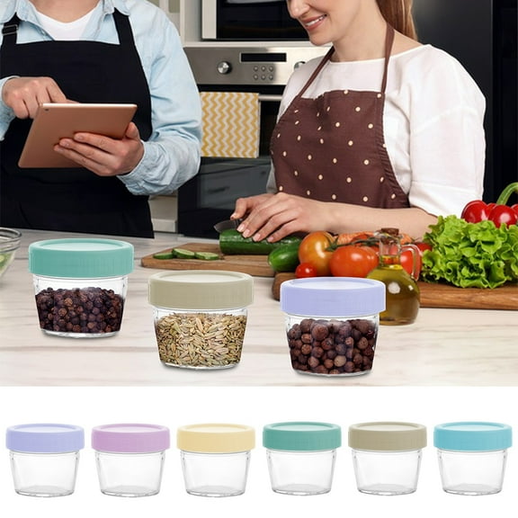 Sunjoy Tech 120ML Glass Food Storage Containers with Lids,Food Jars with Measurement Lines for Food Prep Snacks Purees,Leak Proof Airtight BPA Free 6Pcs