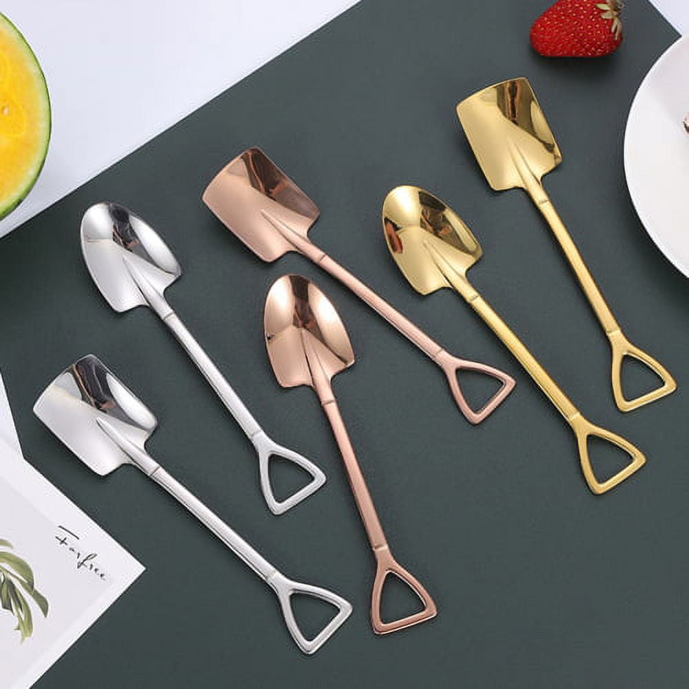 Square-Headed Teaspoon,5PCS Long Handle Stirring Spoon,Mini Coffee Spoon,Stainless Steel Dessert Scoop,Multifunction Stirring Spoon(Gold - View #2