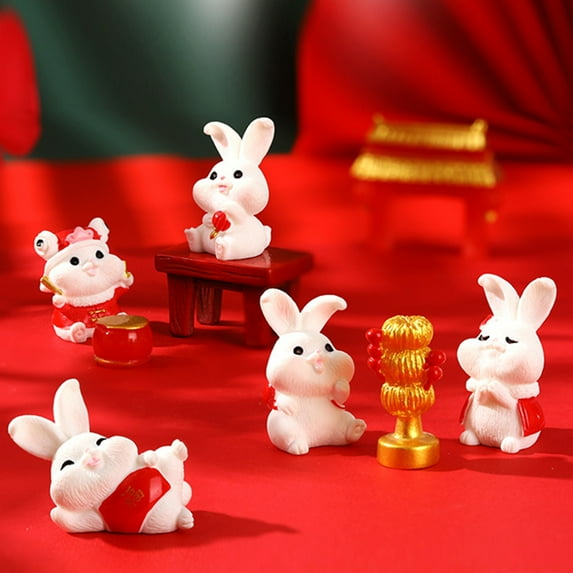 Sunjoy Tech 2/3Pcs Rabbit Figures Vivid Expression Decorative Resin Miniature Cute Chinese New Year Rabbit Zodiac Ornaments for Office