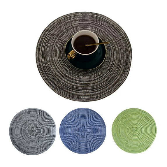 Sunjoy Tech 2 Pcs Anti-Slip Round Table Mat Set Woven Placemats Dining Table Non-Slip Coasters for Kitchen Heat Resistant Bowl Pads Drink Mats