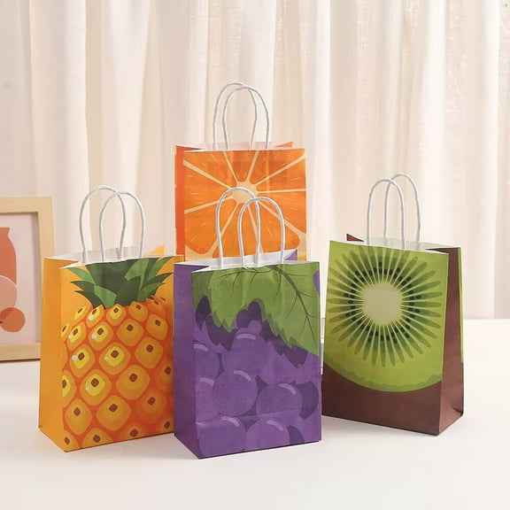 Sunjoy Tech 24Pcs Gift Bag Cartoon Oranges Grapes Pineapple Pattern Paper Gift Treat Bags for Birthday Baby Shower Party