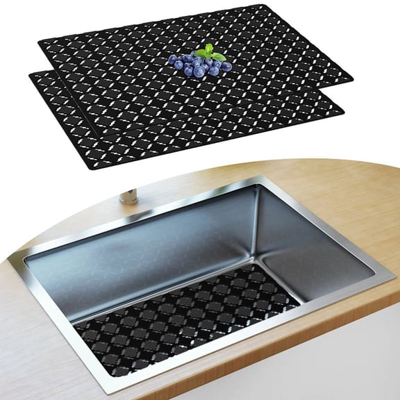 Sunjoy Tech 2Pcs 30x40CM Kitchen Sink Mat PVC Hollow Rhombus Rectangle Anti-slip Cuttable Ceramic Stainless Steel Sink Protector Draining Pad