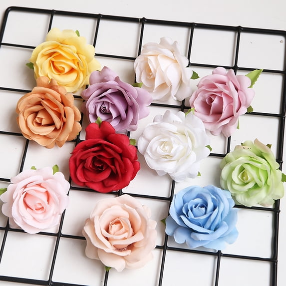 Sunjoy Tech 2Pcs 7CM Artificial Rose Head Colorful Realistic Reusable Non-withering DIY Home Office Wedding Decoration Small Faux Silk Flower Festival Gift