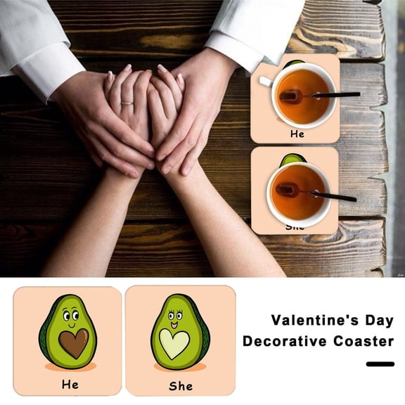 Sunjoy Tech 2Pcs Couple Avocado Acrylic Coaster He And She Heat resistant Non slip Table Countertop Square Drink Coffee Tea Cup Holder Valentine's Day Gift