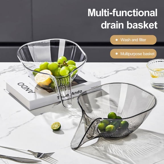Sunjoy Tech 2Pcs Drain Basket Multifunctional Fruit Cleaning Container Vegetable Wash Strainer Bowl for Home Kitchen