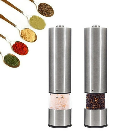 Sunjoy Tech 2Pcs Electric Salt Pepper Grinder Stainless Steel Adjustable Ceramic Core Clear Visible Handheld Spice Grinding Tool Condiment Bottle Kitchen Gadgets